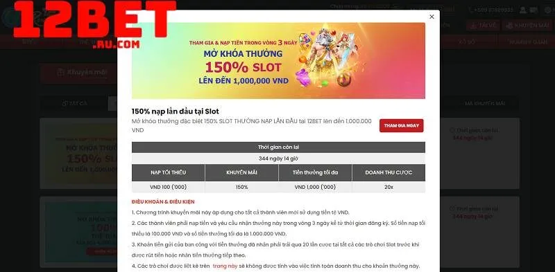 nạp đầu 150% tại sảnh slot game